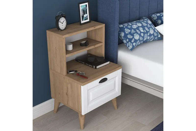 Akashya Nattbord 45x40 cm Brun/Hvit - Hanah Home - Møbler - Bord - Avlastningsbord & sidobord - Sengebord & nattbord