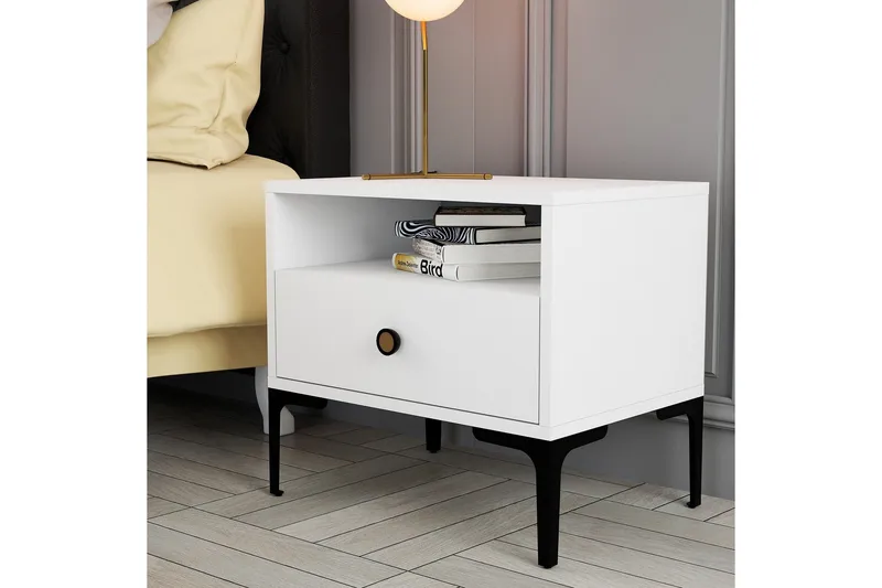 Ameias Nattbord 56x40 cm Hvit - Hanah Home - Møbler - Bord - Avlastningsbord & sidobord - Sengebord & nattbord