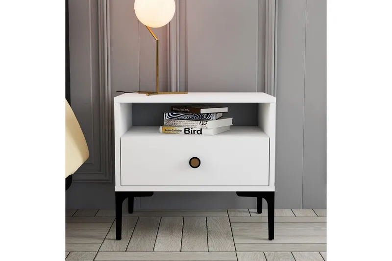 Ameias Nattbord 56x40 cm Hvit - Hanah Home - Møbler - Bord - Avlastningsbord & sidobord - Sengebord & nattbord