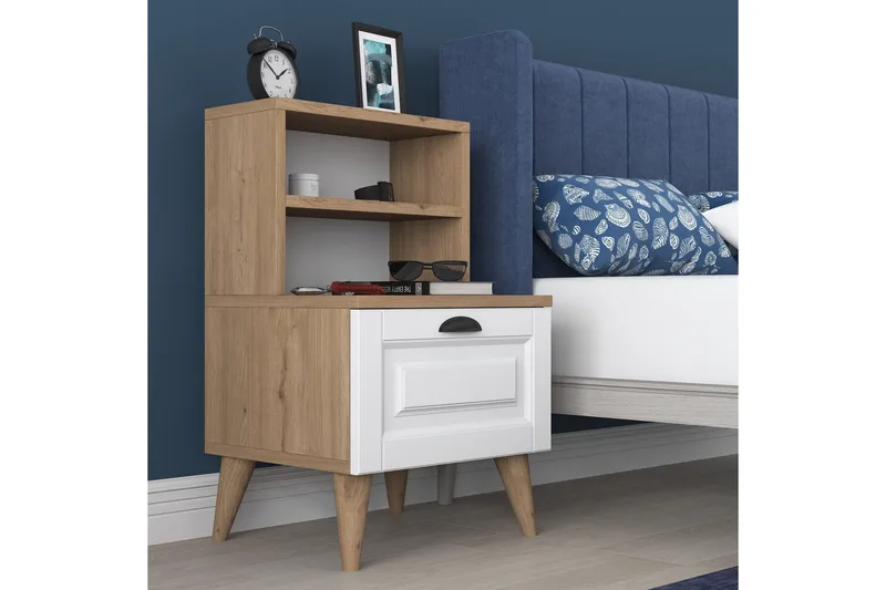 Akashya Nattbord 45x40 cm Brun/Hvit - Hanah Home - Møbler - Bord - Avlastningsbord & sidobord - Sengebord & nattbord