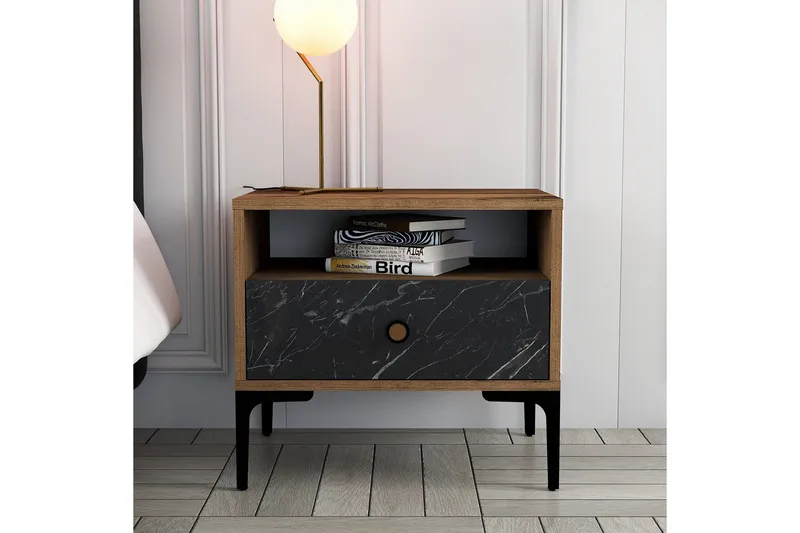 Ameias Nattbord 56x40 cm Brun/Svart - Hanah Home - Møbler - Bord - Avlastningsbord & sidobord - Sengebord & nattbord