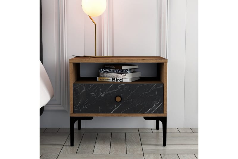 Ameias Nattbord 56x40 cm Brun/Svart - Hanah Home - Møbler - Bord - Avlastningsbord & sidobord - Sengebord & nattbord