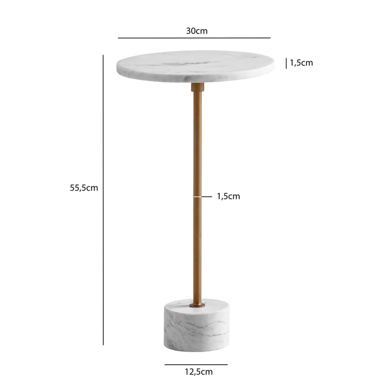 Aelros sidebord 30 cm - hvit marmor med grå årer og gullfarge - Møbler - Bord - Avlastningsbord & sidobord - Pidestall & blomsterpidestall