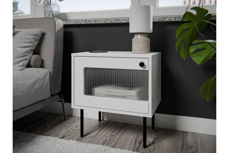 Akilesh Nattbord 52 cm - Hvit - Møbler - Bord - Avlastningsbord & sidobord - Sengebord & nattbord