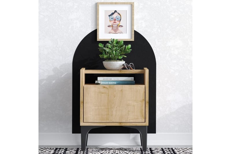 Alitha Nattbord 40 cm - Svart/Mellomfarget tre - Møbler - Bord - Avlastningsbord & sidobord - Sengebord & nattbord