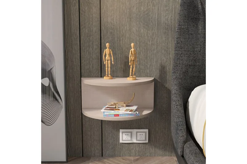 Antigua Vegghengt Nattbord 45 cm med Lyst Trelook, Oppbevaring med Hylle - Beige - Møbler - Bord - Avlastningsbord & sidobord - Sengebord & nattbord