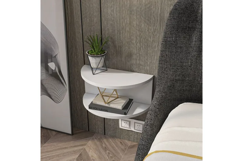Antigua Veggmontert Nattbord 45 cm med Lyst Treutseende, Oppbevaring med Hylle - Hvit - Møbler - Bord - Avlastningsbord & sidobord - Sengebord & nattbord