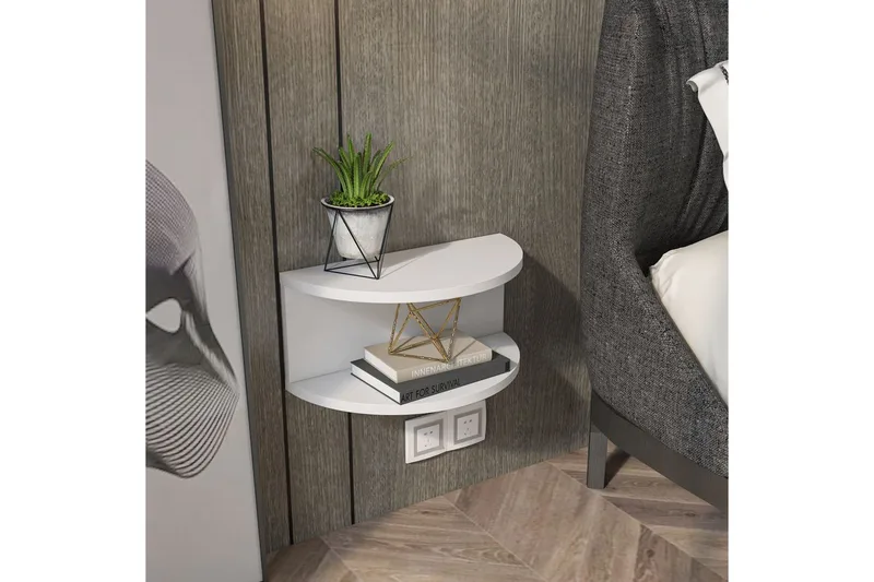 Antigua Veggmontert Nattbord 45 cm med Lyst Treutseende, Oppbevaring med Hylle - Hvit - Møbler - Bord - Avlastningsbord & sidobord - Sengebord & nattbord