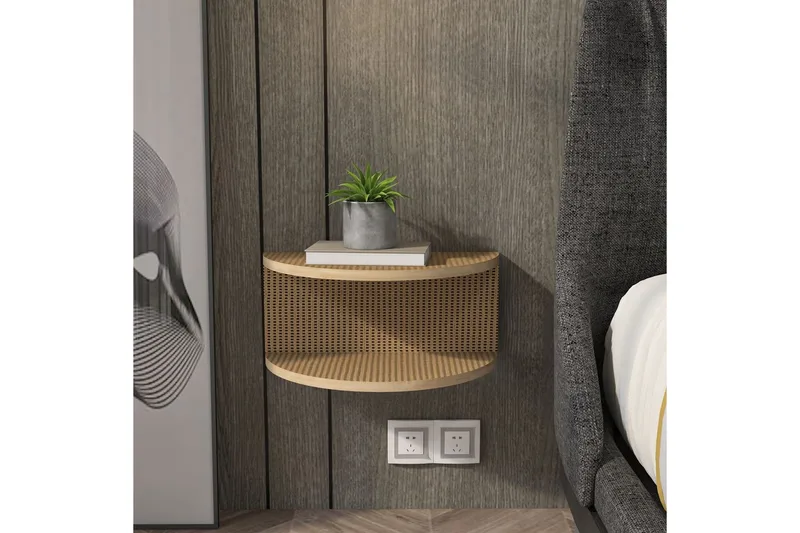 Antigua Veggmontert Nattbord 45 cm med Rottingutseende, Oppbevaring med Hylle - Brun - Møbler - Bord - Avlastningsbord & sidobord - Sengebord & nattbord