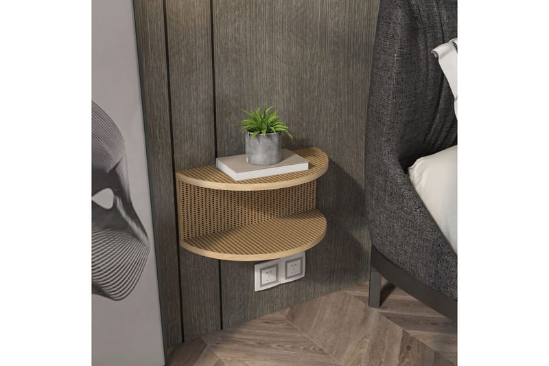 Antigua Veggmontert Nattbord 45 cm med Rottingutseende, Oppbevaring med Hylle - Brun - Møbler - Bord - Avlastningsbord & sidobord - Sengebord & nattbord