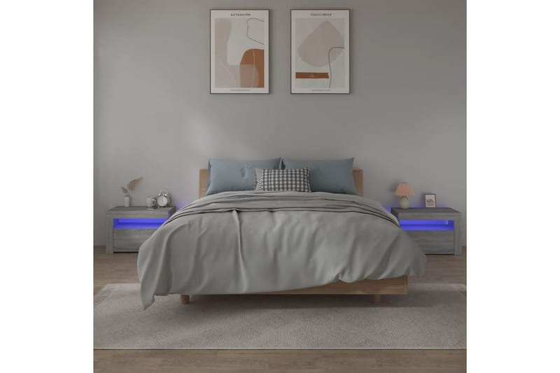 beBasic Nattbord 2 stk med LED grå sonoma 60x35x40 cm - GrÃ¥ - Sengebord & nattbord