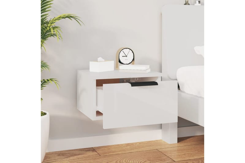 beBasic Veggmontert nattbord høyglans hvit 34x30x20 cm - Hvit - Sengebord & nattbord