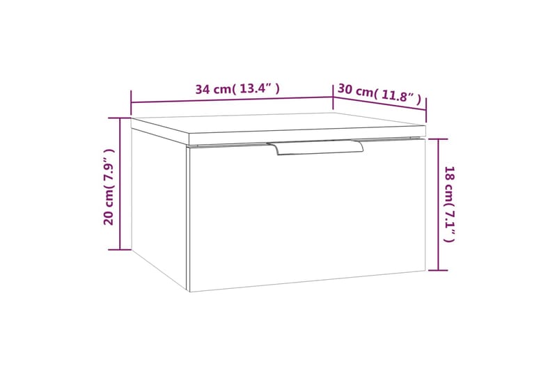 beBasic Veggmontert nattbord hvit 34x30x20 cm - Hvit - Sengebord & nattbord