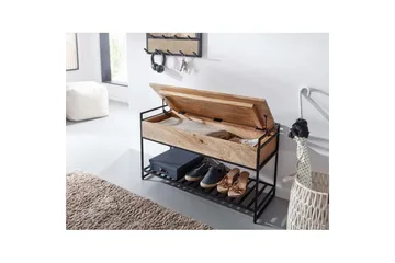 Benke Wohnling industrielt utseende med stor lagringsplass i massivt tre og åpen skohylle Beige - Beige - Møbler - Bord - Avlastningsbord & sidobord - Brettbord og småbord