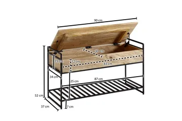 Benke Wohnling industrielt utseende med stor lagringsplass i massivt tre og åpen skohylle Beige - Beige - Møbler - Bord - Avlastningsbord & sidobord - Brettbord og småbord