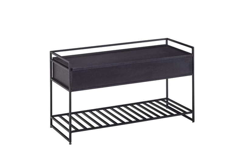 Benke Wohnling industrielt utseende med stor lagringsplass i massivt tre og åpen skohylle Svart, Svart