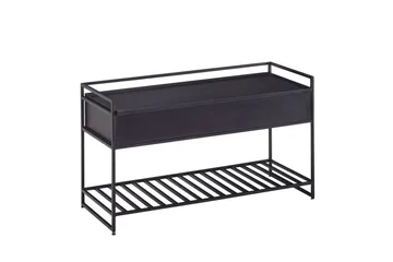 Benke Wohnling industrielt utseende med stor lagringsplass i massivt tre og åpen skohylle Svart - Svart - Møbler - Bord - Avlastningsbord & sidobord - Lampebord & sidebord