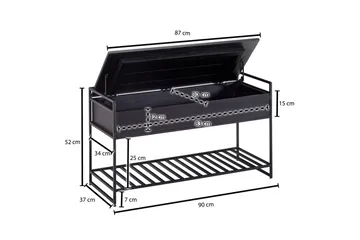 Benke Wohnling industrielt utseende med stor lagringsplass i massivt tre og åpen skohylle Svart - Svart - Møbler - Bord - Avlastningsbord & sidobord - Lampebord & sidebord
