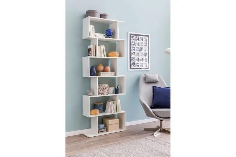 Bokhylle Wohnling Elegant med 6 forskjøvede oppbevaringshyller - Oppbevaring - Hylle - Bokhylle