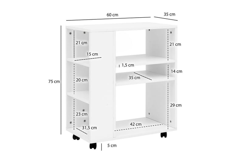 Bokhylle Wohnling mobil, moderne og enkel med forskjellige oppbevaringsrom Hvit - Hvit - Møbler - Bord - Avlastningsbord & sidobord - Konsollbord & gangbord