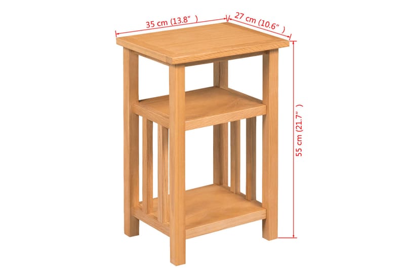 Endebord med bladhylle 27x35x55 cm heltre eik - Brun - Brettbord og småbord - Lampebord & sidebord