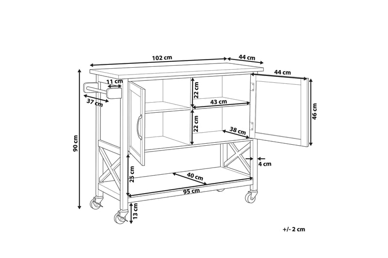 Serveringsvogn Geveze 102 cm - Hvit - Lampebord & sidebord - Brettbord og småbord