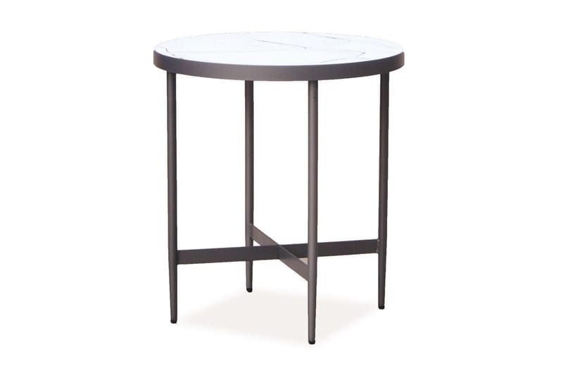 Sidebord Albatera 50 cm Rundt - Hvit/Grå - Brettbord og småbord - Marmorbord - Lampebord & sidebord