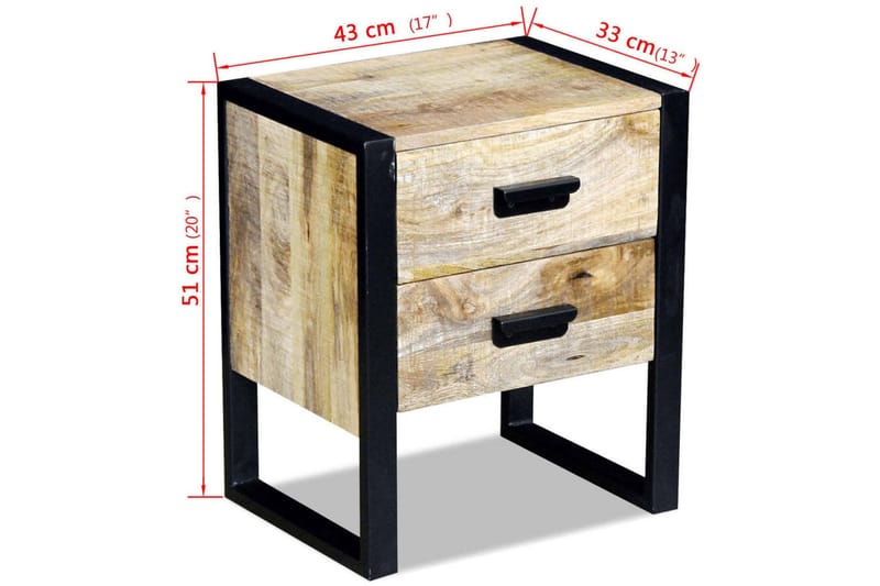 Sidebord med 2 skuffer heltre mango 43x33x51 cm - Brun - Lampebord & sidebord - Brettbord og småbord