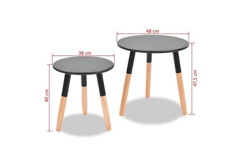 Sidebord sett 2 deler heltre furu svart - Svart - Lampebord & sidebord - Brettbord og småbord