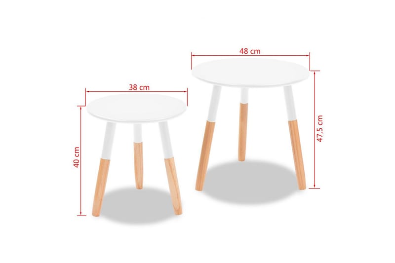 Sidebordsett 2 deler heltre furu hvit - Hvit - Lampebord & sidebord - Brettbord og småbord