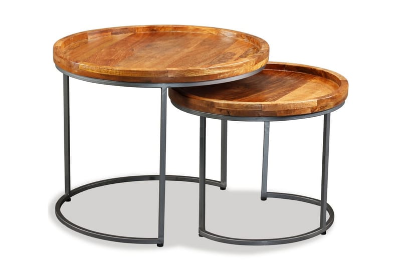 Sidebordsett i 2 deler massivt mangotre - Brun - Lampebord & sidebord - Brettbord og småbord