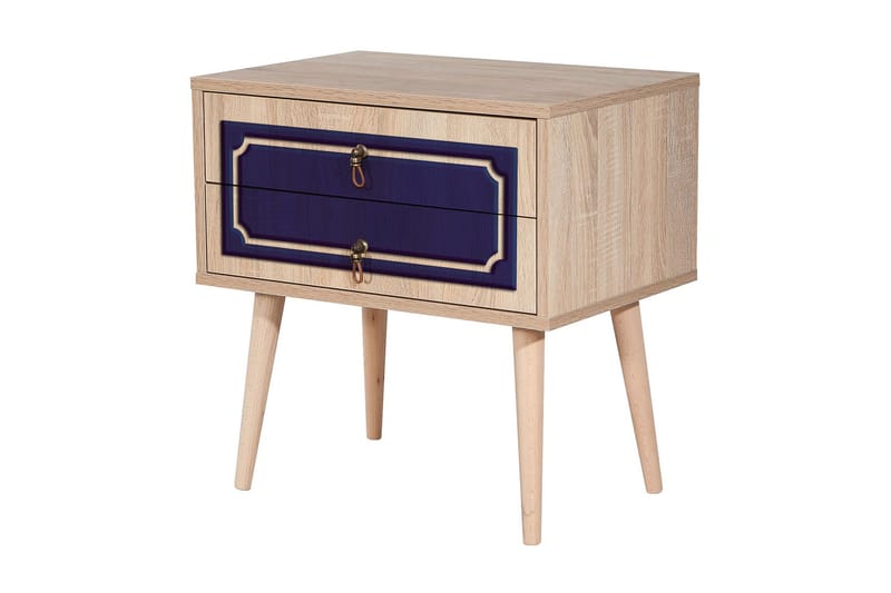 Brokind Nattbord 60 cm med Oppbevaring 2 Skuffer DEikor - Natur/Blå - Møbler - Bord - Avlastningsbord & sidobord - Sengebord & nattbord