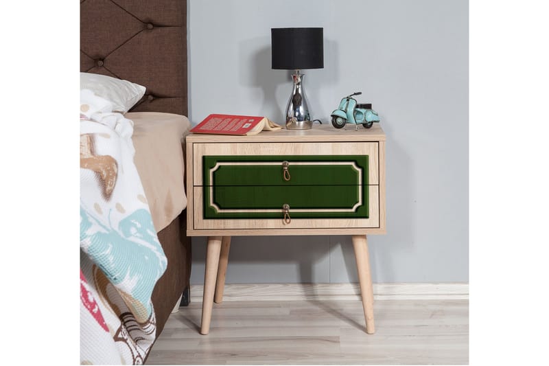 Brokind Nattbord 60 cm med Oppbevaring 2 Skuffer DEikor - Natur/Grønn - Møbler - Bord - Avlastningsbord & sidobord - Sengebord & nattbord