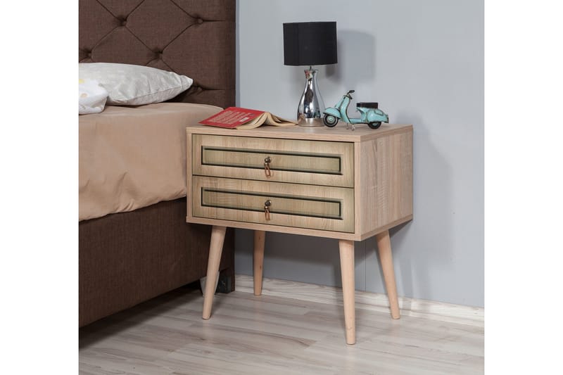 Brokind Nattbord 60 cm med Oppbevaring 2 Skuffer - Natur/Brun - Møbler - Bord - Avlastningsbord & sidobord - Sengebord & nattbord
