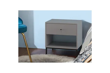 Celine Nattbord med Oppbevaring og Skuffer i Tre med Metallben - Grå - Møbler - Bord - Avlastningsbord & sidobord - Sengebord & nattbord