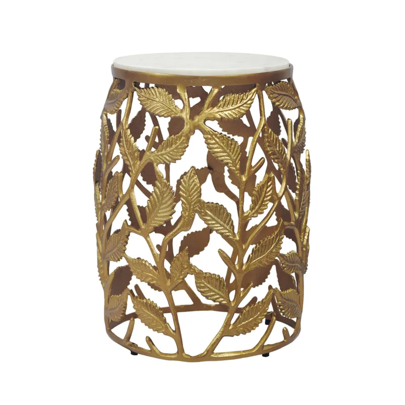Ceron Rundt sidebord 40 cm med marmortopp, hvit gull