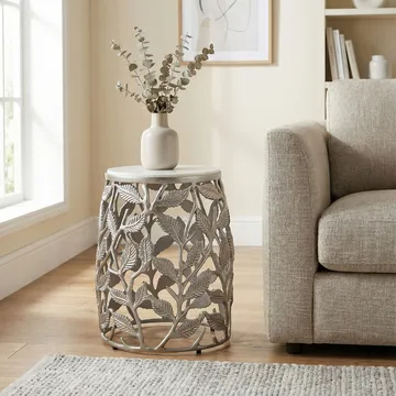 Ceron Rundt sidebord 40 cm med marmortopp - hvit sølv - Møbler - Bord - Avlastningsbord & sidobord - Brettbord og småbord