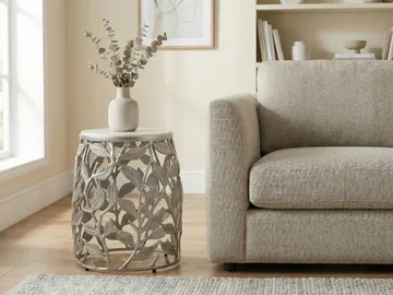 Ceron Rundt sidebord 40 cm med marmortopp - hvit sølv - Møbler - Bord - Avlastningsbord & sidobord - Brettbord og småbord