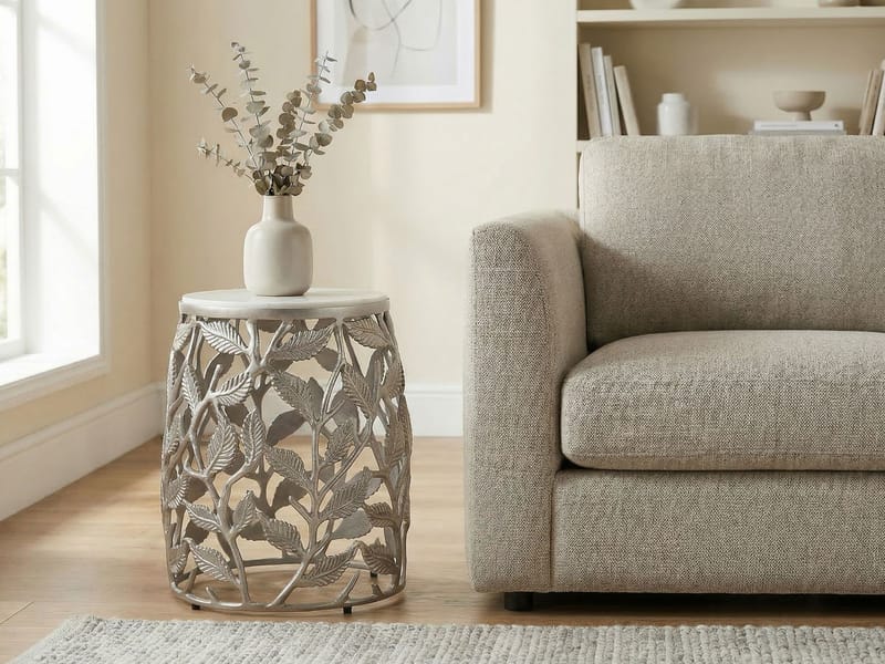 Ceron Rundt sidebord 40 cm med marmortopp - hvit sølv - Møbler - Bord - Avlastningsbord & sidobord - Brettbord og småbord