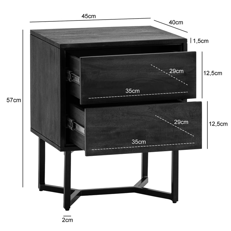 Corora nattbord 45 cm industriell stil - svart - Møbler - Bord - Avlastningsbord & sidobord - Sengebord & nattbord