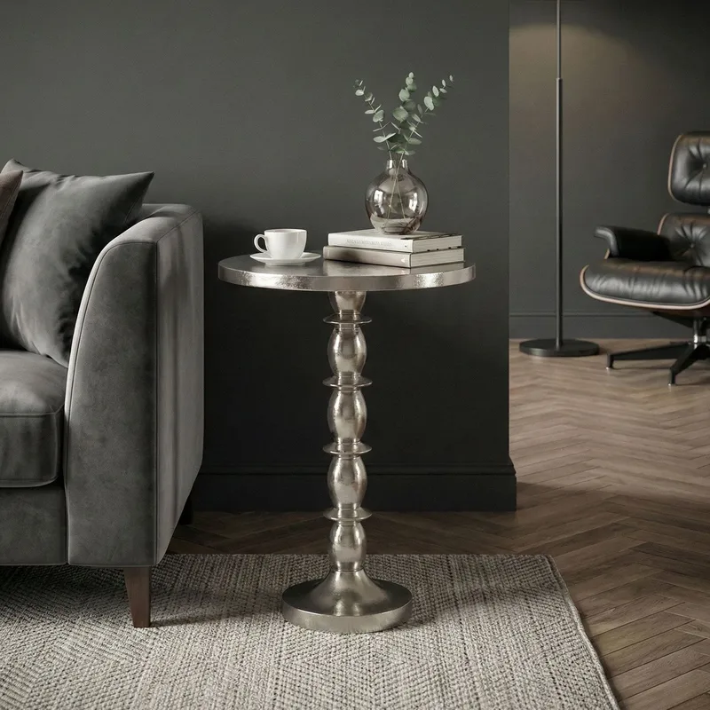 Dalor rundt sidebord 40 cm i aluminium med rå finish - sølv - Møbler - Bord - Avlastningsbord & sidobord - Pidestall & blomsterpidestall