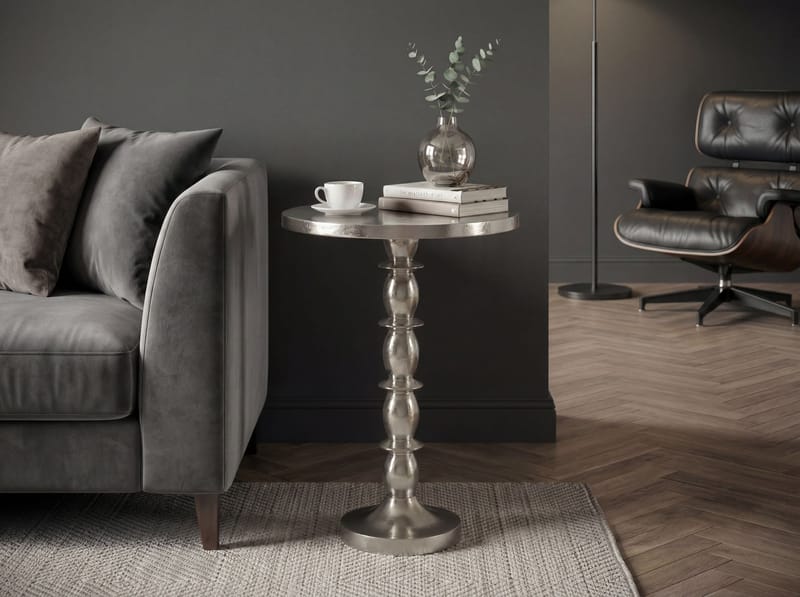 Dalor rundt sidebord 40 cm i aluminium med rå finish - sølv - Møbler - Bord - Avlastningsbord & sidobord - Pidestall & blomsterpidestall