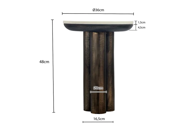 Dalvor rundt sidebord 36 cm i metall med marmorplate - hvit og svart - Møbler - Bord - Avlastningsbord & sidobord - Pidestall & blomsterpidestall