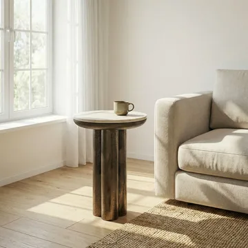Dalvor rundt sidebord 36 cm i metall med marmorplate - hvit og svart - Møbler - Bord - Avlastningsbord & sidobord - Pidestall & blomsterpidestall