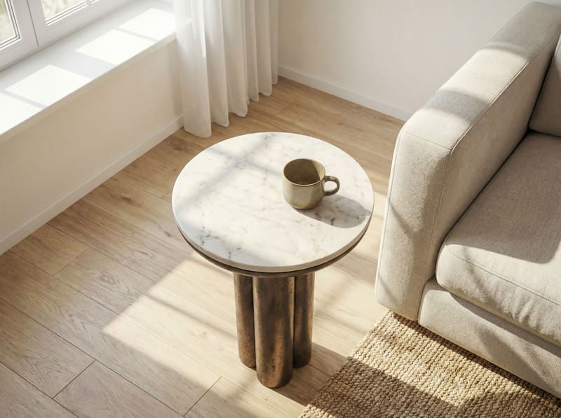 Dalvor rundt sidebord 36 cm i metall med marmorplate - hvit og svart - Møbler - Bord - Avlastningsbord & sidobord - Pidestall & blomsterpidestall