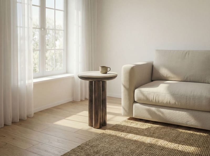 Dalvor rundt sidebord 36 cm i metall med marmorplate - hvit og svart - Møbler - Bord - Avlastningsbord & sidobord - Pidestall & blomsterpidestall
