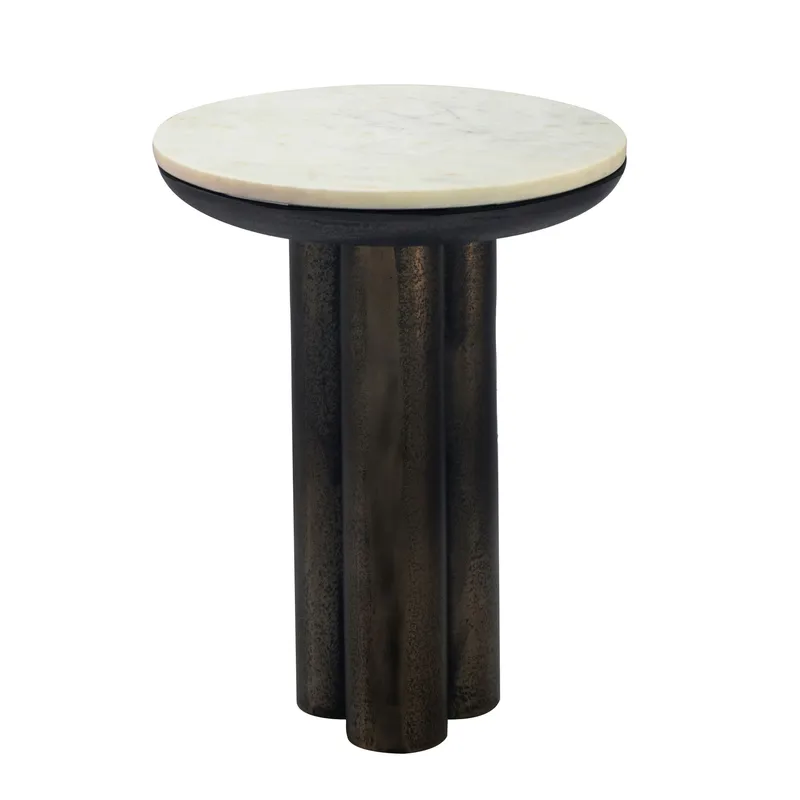Dalvor rundt sidebord 36 cm i metall med marmorplate, hvit og svart