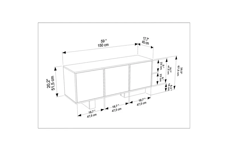 Dargaville Konsollbord 150 cm - Sort/Valnøtt - Oppbevaring - Oppbevaringsmøbler - Sideboard & skjenk