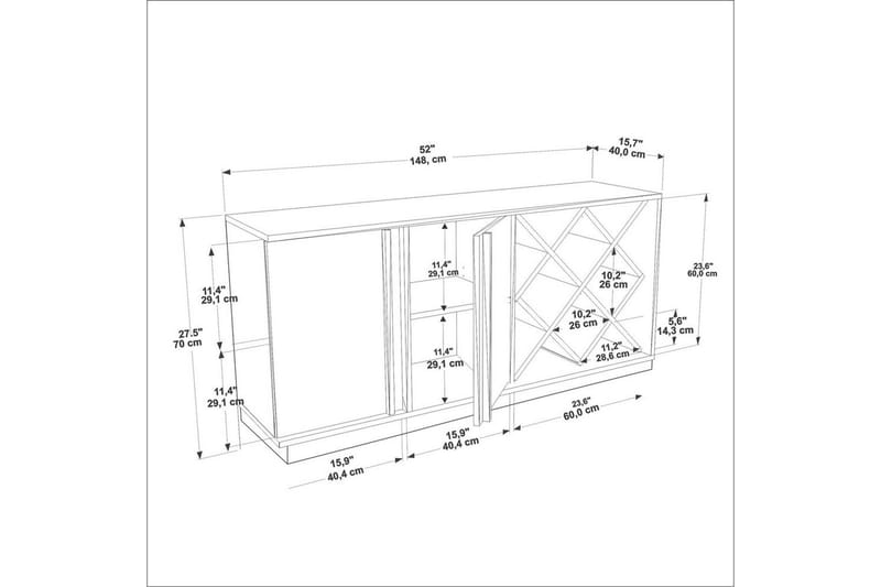 Dasina Konsollbord 148 cm - Hvit/Valnøtt - Oppbevaring - Oppbevaringsmøbler - Sideboard & skjenk