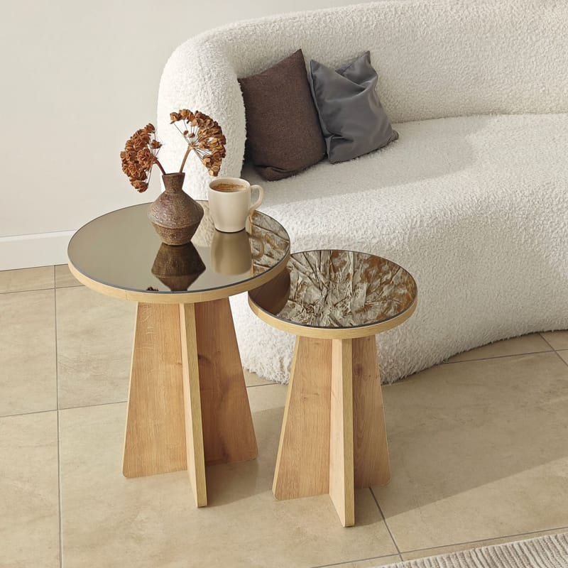 Dasina sidebord 2 deler 50 cm - Bronzie/Safir Eik - Møbler - Bord - Avlastningsbord & sidobord - Settbord